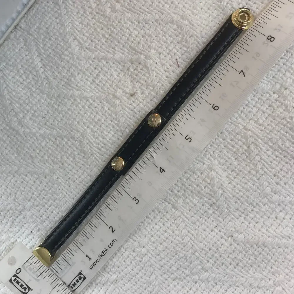 Upcycled leather logo bracelet, gold tone Fendi logo hardware purse strap